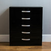 Drawer Chest 5 Drawers High Gloss Wood Storage Bedroom Furniture Black