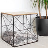 Square Coffee Table Side Table Modern Design Wood Top Wire Basket End Table