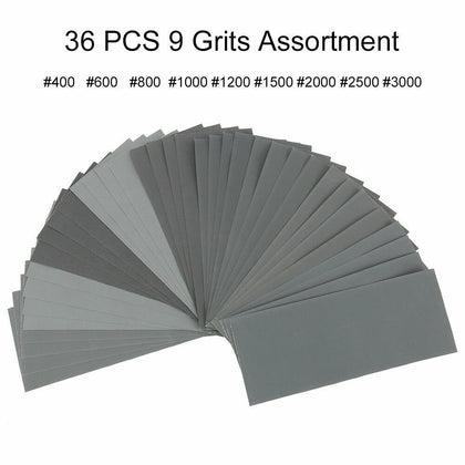 36 Wet and Dry Sand Paper 400/600/800/1000/1200/1500/2000/2500/3000 Mixed Grits