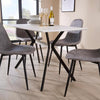 White Dining Kitchen Table Set with 4 Grey Quilted Fabric Chairs Black Metal Leg