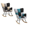 Patchwork Fabric Upholstered Rocking Chair Accent Chair Rocker Wood Curved Legs