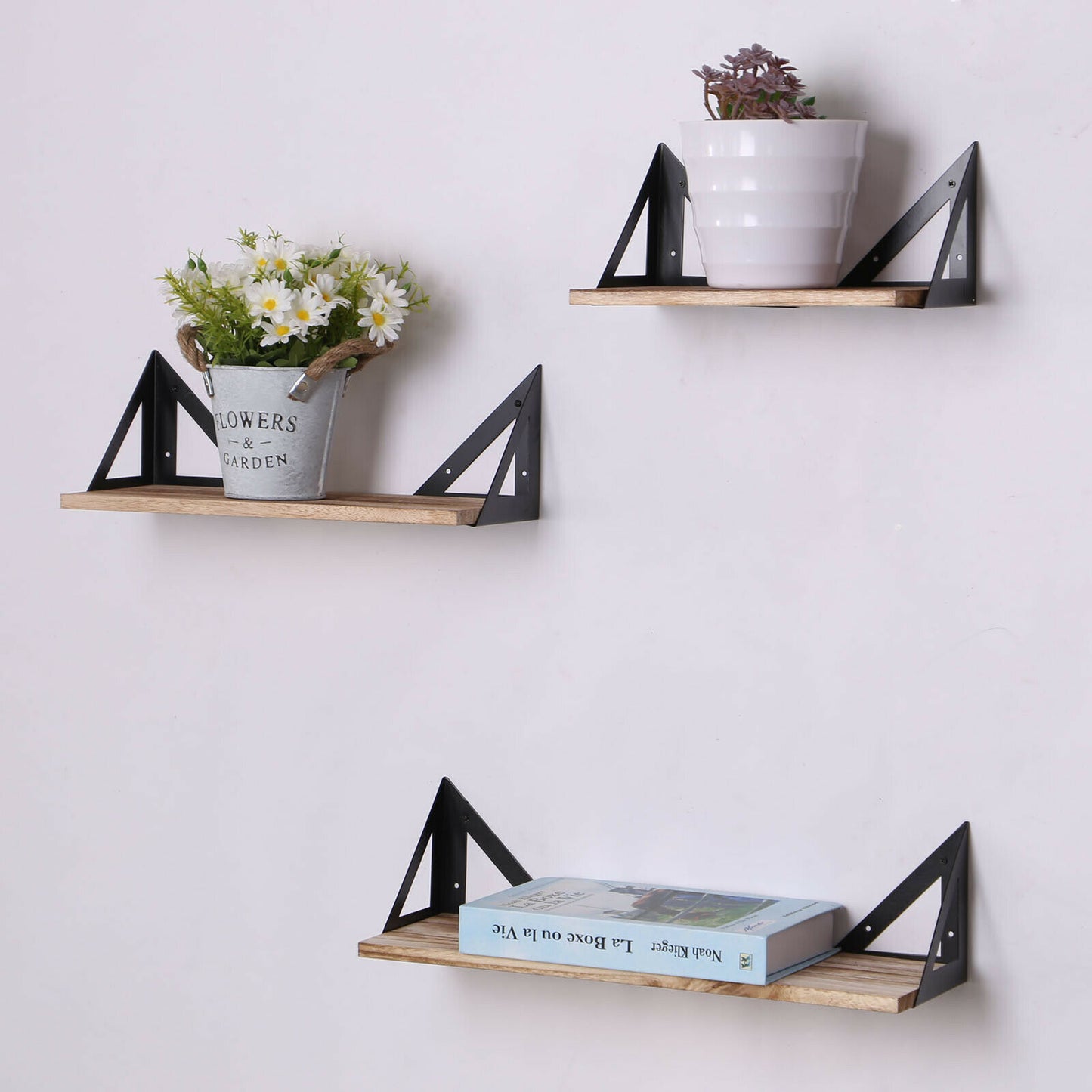 3pcs Wood Corner Wall Shelves Industrial Style Metal Shelving Shelf Storage