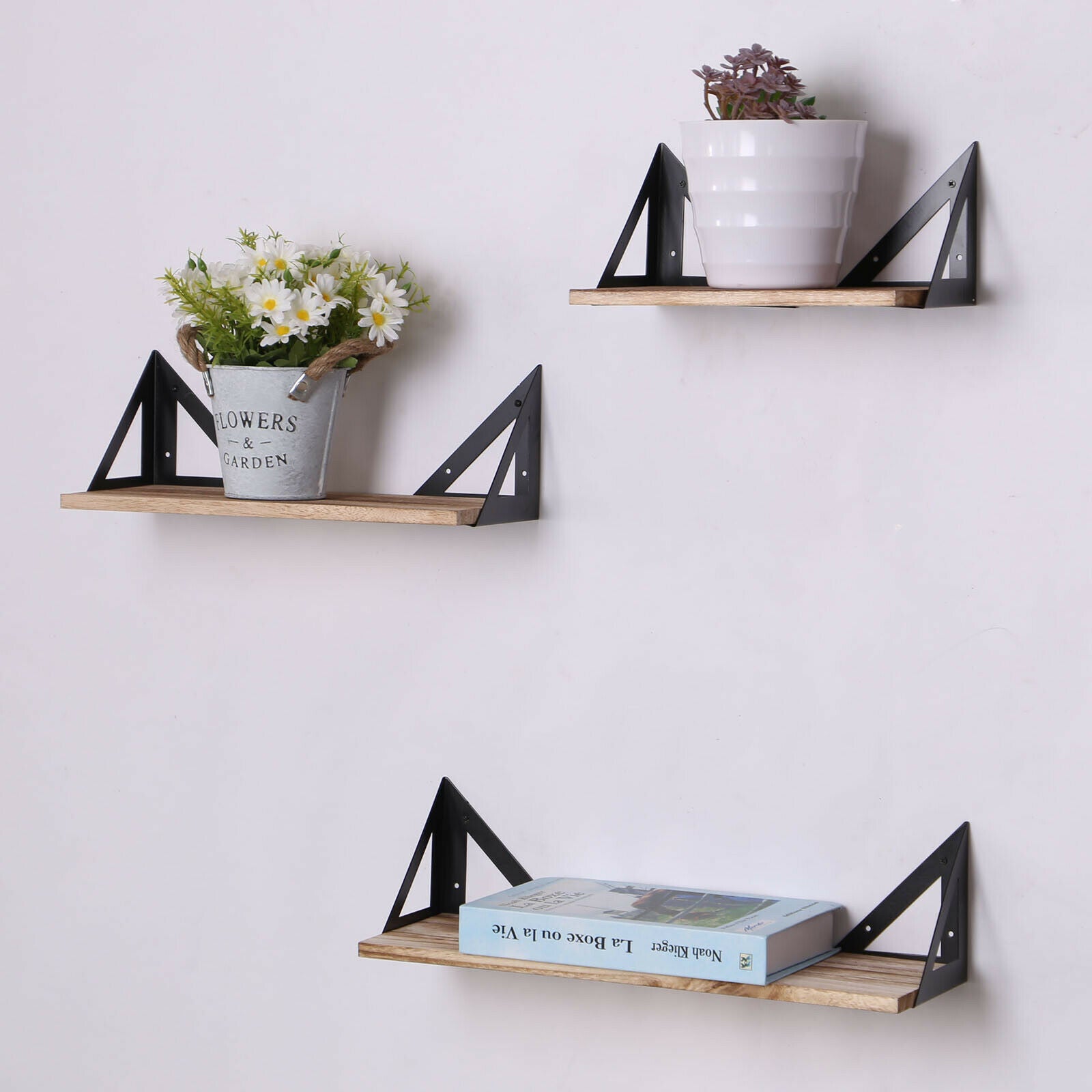 3pcs Wood Corner Wall Shelves Industrial Style Metal Shelving Shelf Storage