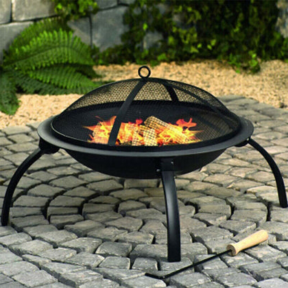 Fire Pit Black Steel Patio Foldable Garden Heater Outdoor Folding BBQ Camping UK