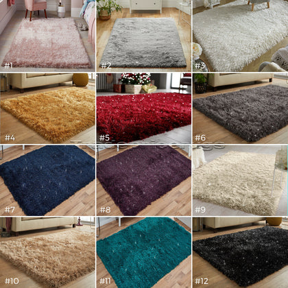 SMALL - X LARGE DAZZLE SPARKLE GLITTER SPARKLY 6.5cm LONG SHAGGY SILKY PILE RUG