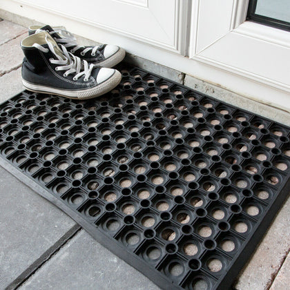 Black Rubber Door Mat | Honeycomb Style Doormat for Indoor Outdoor | Heavy Duty