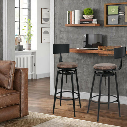 Industrial Tall Bar Stools High Seat Comfort with Backrest Rustic Brown & Black