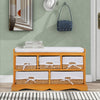 Wooden Storage Bench with Cushion Seat Hallway Wood Shoe Cabinet with 5 Baskets