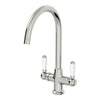 Traditional Mono Kitchen Sink Mixer Tap Twin Ceramic Lever Brushed Metal Faucet