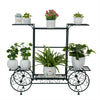 Outdoor Indoor Pot Plant Stand Garden Decor Flower Rack Wrought Iron 4 Wheeler