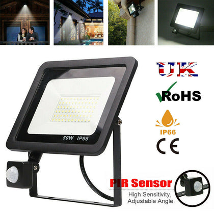 Slim LED Security Floodlight Outdoor Garden PIR Motion Sensor Wall Flood Lights