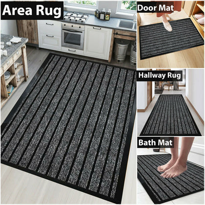 Non Slip Grey Rubber Mat Long Hallway Runner Barrier Doormat Large Washable Rugs