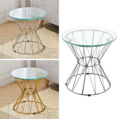 Round Glass Top Side End Table Small Coffee Table Modern Living Room Furniture