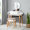 Vanity Makeup Dressing Table Wooden Cosmetic Table Stool Set W/Adjustable Mirror