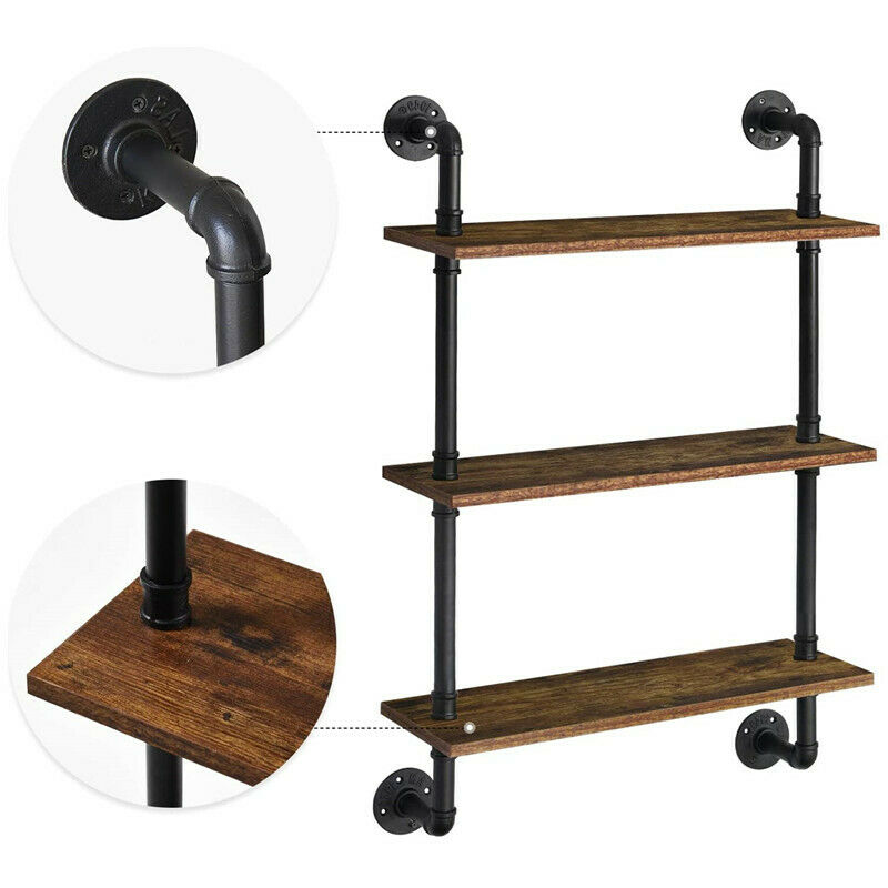 Rustic Industrial Pipe Wooden Metal Wall Floating Shelf Storage Shelving Unit UK