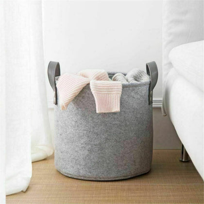 Large Grey Felt Storage Basket Bin w/ Handle Bedroom Closet Clothes Toy Storage