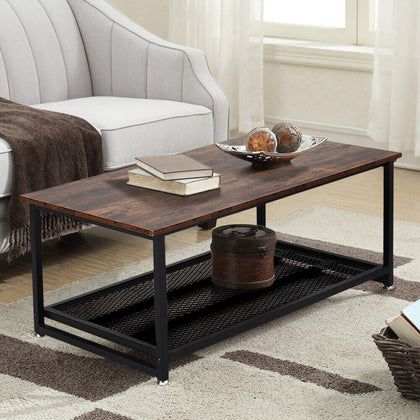 Coffee Table 2-Tier Mesh Shelf Storage Living Room Side End Table Cocktail Table