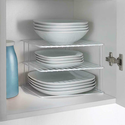 3 Tier Corner Plate Kitchen Cupboard Organiser Tidy Storage Rack Dish Stand