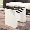 Nest of Table Set of 3 Black Glass Top White Wood Frame Living Room Coffee Table