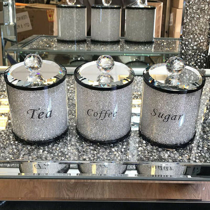 Crushed Diamond Crystal Filled Tea Coffee Sugar Canisters Jars Kitchen Storage