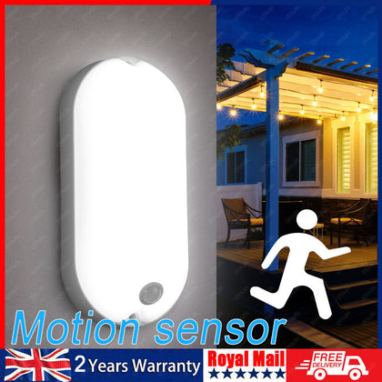 14W MOTION PIR Sensor Light Flush Wall Mounted Oval Bulkhead Light 6500K Outdoor