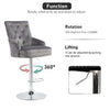 360° Swivel Grey Velvet Bar Stool Gas Lift w/Lion Head Door Knocker &Tufted Back