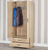 Tall Wooden 2 Door Wardrobe With 2 Drawers Bedroom Storage Hanging Bar Clothes