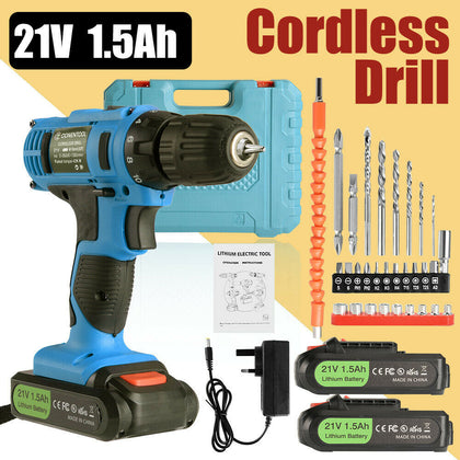 21V Cordless Combi Drill Driver LED Li-ion Battery Electric Impact Screwdriver