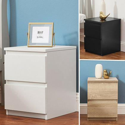 Modern Bedside Table Nightstand Cabinet with 2 Drawers Storage Bedroom White