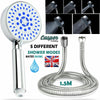 Universal Shower Head 5 Mode Function Chrome Anti-limescale Handset / Hose pipe