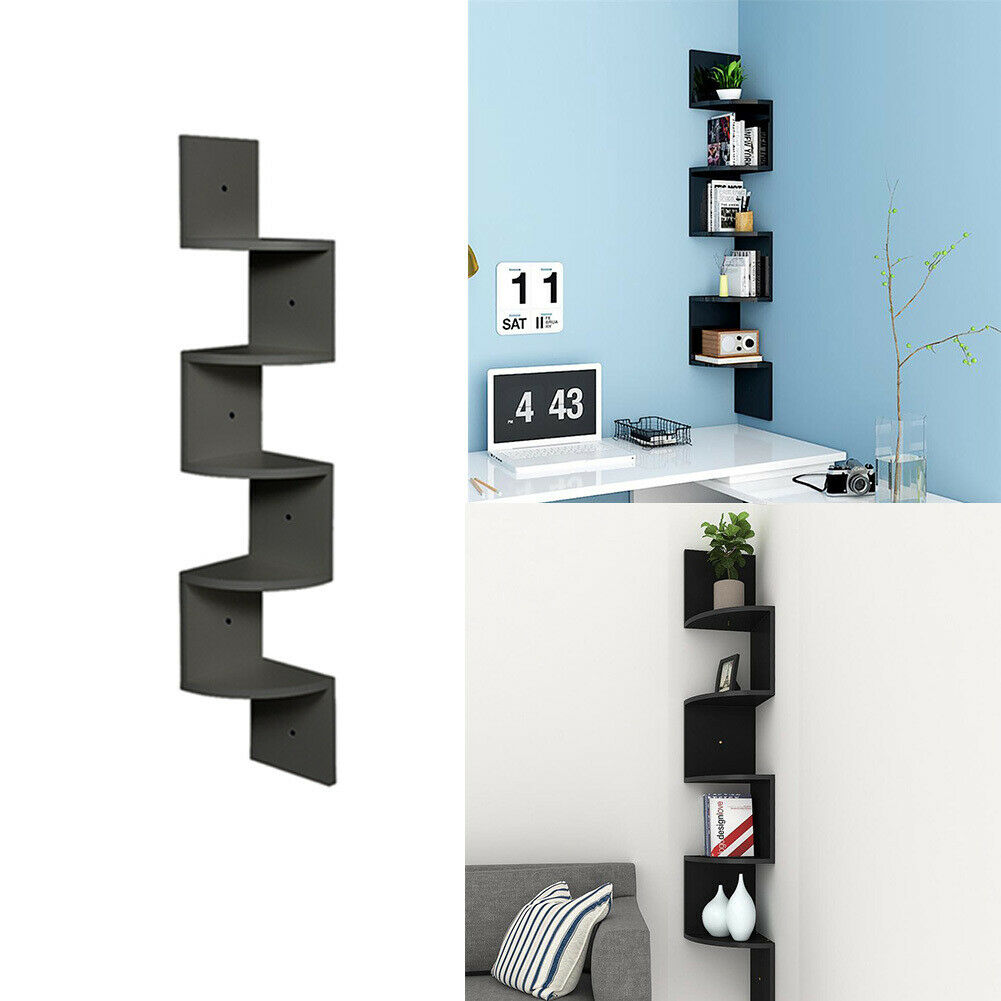 Corner Wall Shelf Unit 5 Tier Wall Storage Organiser Floating Shelves Bookshelf