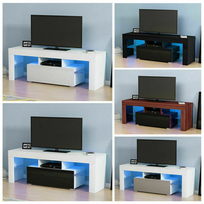Modern TV Unit Cabinet Stand High Gloss Door and Matt 130cm LED Light Options