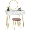 Dressing Table Stool with Mirror 2 Drawers Makeup Desk Dresser MDF White