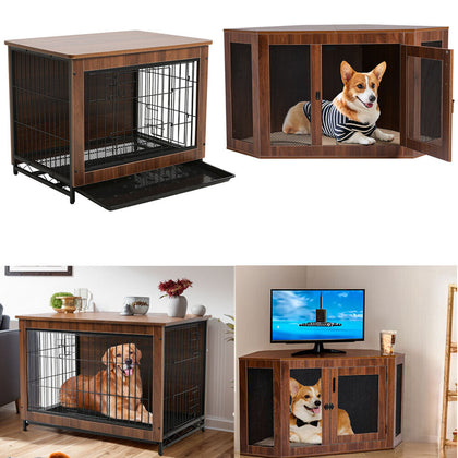 XL Wooden Puppy Cage Furniture Style Dog Crate End Table Pet Kennel House w/Door