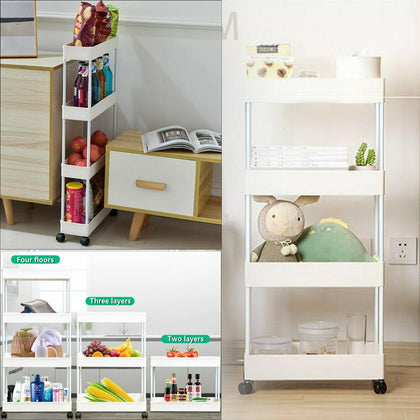 2-4 Tier Kitchen Bathroom Trolley Rack Holder Storage Shelf Organiser on Wheels