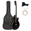 40" Folk Cutaway Basswood Guitar w/ Bag Guard Board Tool Strings Black