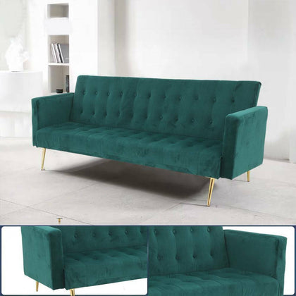 Green Velvet Sofa Bed With Rose/Golden Legs Elegant Sofa bed
