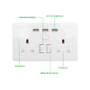Double Wall UK Plug Socket 2 Gang 13A + 3 USB Charger Port Outlets Plate UK
