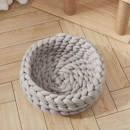 40-55cm Chunky Woven Cat Basket Kitten Pussy Bed Portable Soft Mat Nest -Grey UK