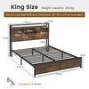 King Size Platform Bed Metal Slatted Support Bed Frame with Bookcase Headboard