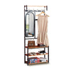 180cm Hat & Coat Stand Wooden Bench Clothes Shoe Rack Hanger Shelf With Mirror