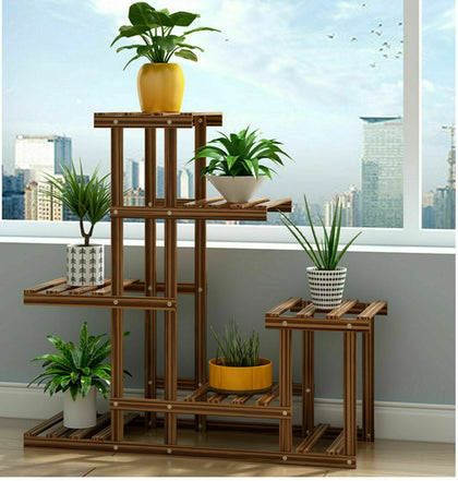 Balcony Flower Shelf Floor Standing Wood Shelves Plant Pot Display Unit Home