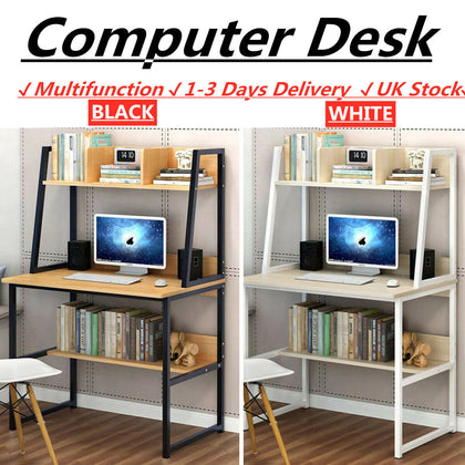 Small Computer Desk Laptop Study Writing Table Workstation & Storage Bookshelves