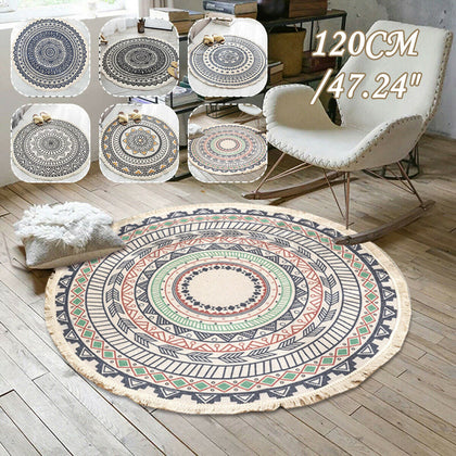 120CM Bohemia Style Round Morocco Area Rug Tassel Carpet Mat Floor Blanket A+