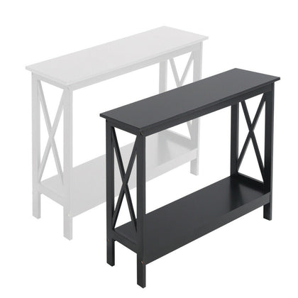 2 Tier Hallway Console Table with Shelf Side Narrow Sofa End Table Black White