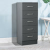 Modern Cabinet Grey Bedside Table Storage Tall Narrow Chest of 5 Drawer