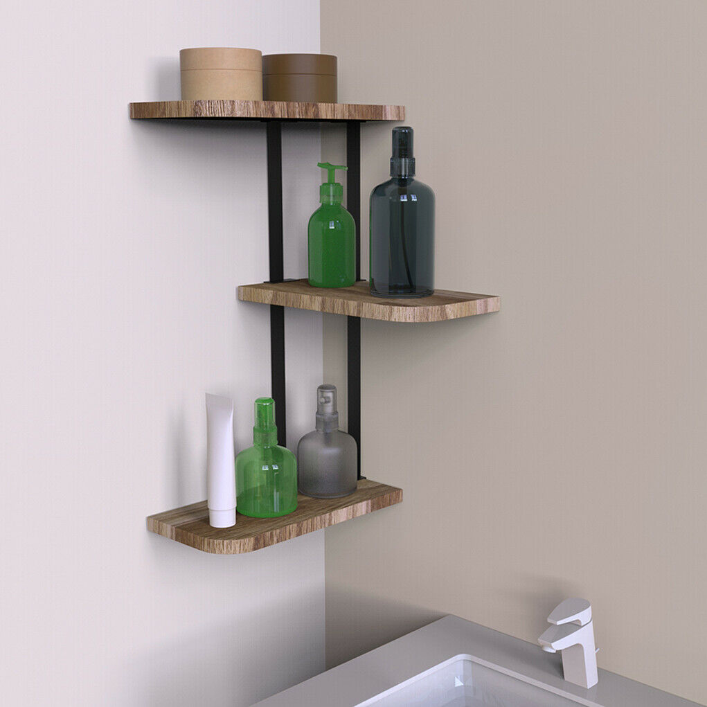 Rustic Wood Z Shaped Wall Shelf Country Vintage Storage 3 Tiers Floating Shelf