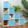 Hartleys White 10 Cube Shelving Unit Storage Furniture Shelf 6 Blue Fabric Boxes