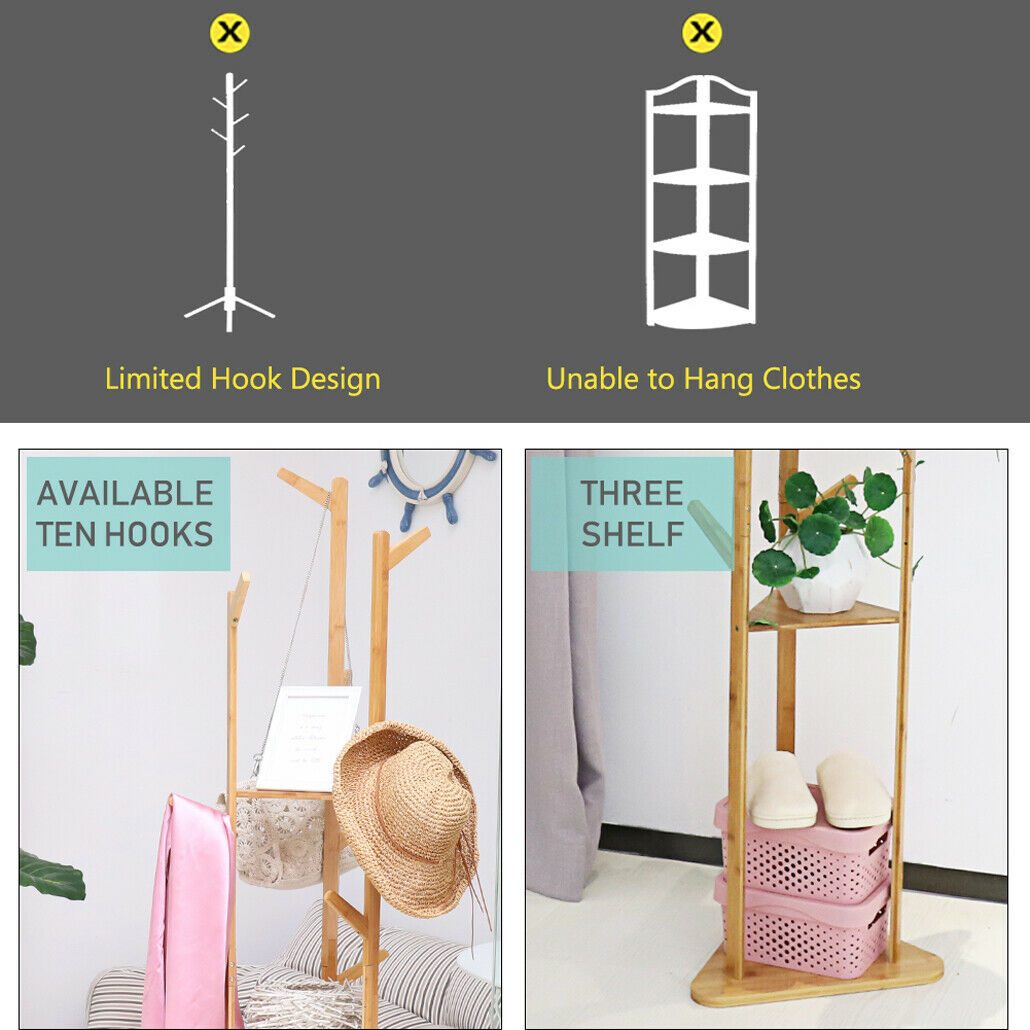 9 Hooks Coat Stand Bags Jacket Hallway Studio Tree Rack Clothes Hanger Organizer