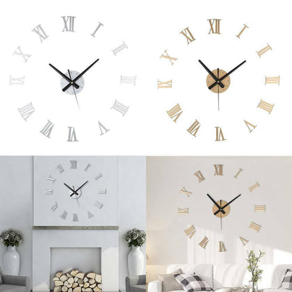 3D DIY Extra Large Roman Numerals Luxury Mirror Wall Sticker Clock Home Decor